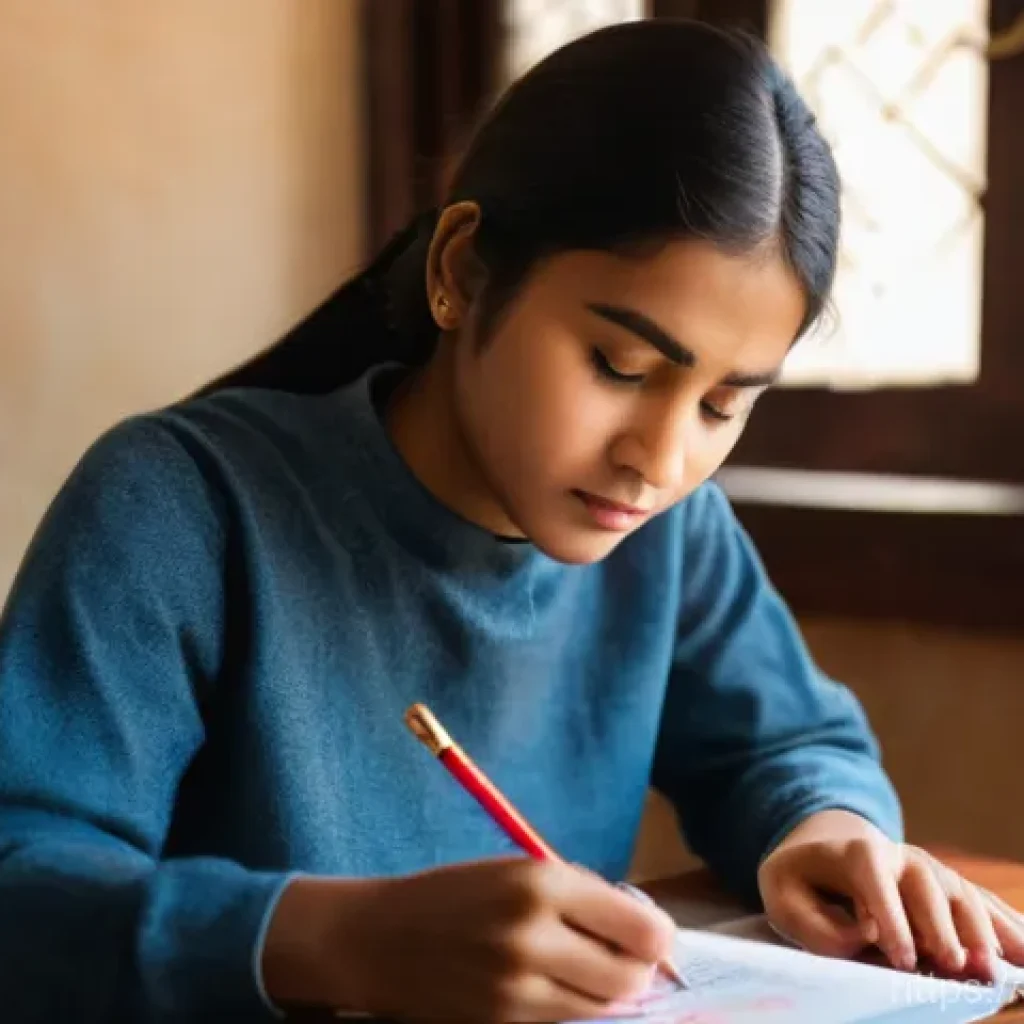 중국어 학습에서 중요한 중점 과목 - **Prompt 1: Focused Study and Traditional Learning**
    A young Indian woman, in her early 20s, wit...