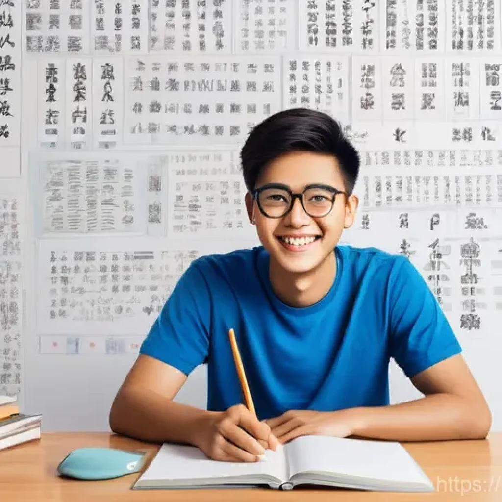 중국어 문법 쉽게 이해하기 - **Prompt 1: Breaking the Grammar Wall**
    A vibrant, optimistic illustration of a young adult of I...