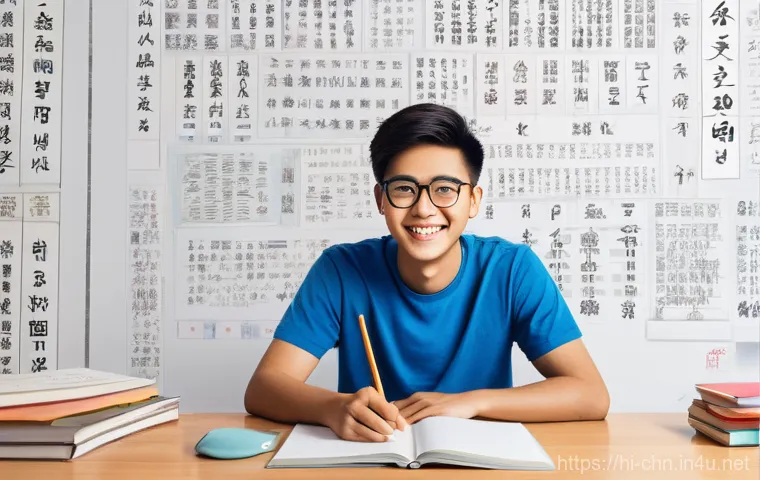 중국어 문법 쉽게 이해하기 - **Prompt 1: Breaking the Grammar Wall**
A vibrant, optimistic illustration of a young adult of I...